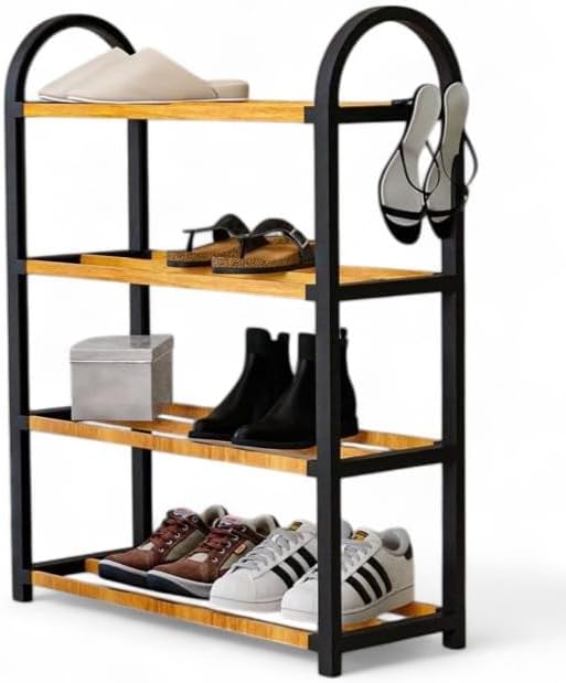 Deconox Midi Wooden Rod Shoe Rack 4 Division Organizer 8 Pairs Shoe Capacity Racking Unit