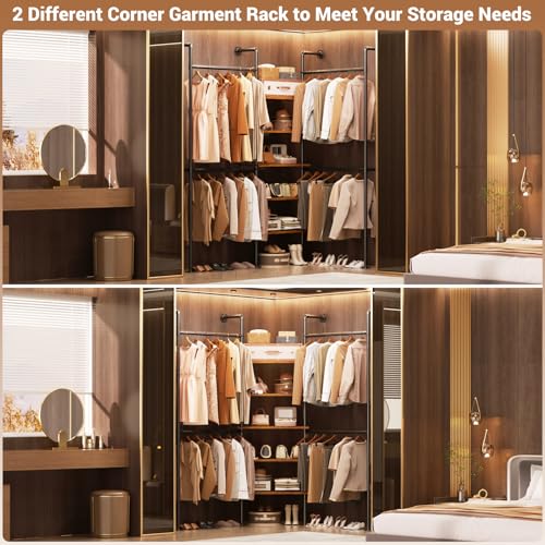 Aheaplus-Industrial-Pipe-Clothing-Rack-Reversible-642FT-Clothes-Rack-for-Hanging-Clothes-Heavy-Duty-5-Tier-Closet-Wardrobe-Garment-Racks-with-Shelves-Corner-Closet-Organizer-System-Rustic-Brown