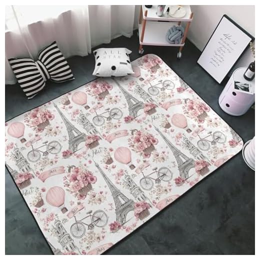 Teppich, Motiv: Heißluftballon-Blumendruck, rutschfest, waschbar, 7,6 x 12,7 cm, weicher Teppich für Schlafzimmer, Esszimmer, Wohnzimmer, 152 x 99 cm, Rosa