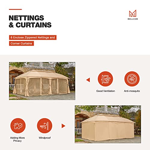 Mellcom 12X20 Patio Gazebo, Double Soft-Roof Gazebo Tent With Curtains And Netting, Patio Canopy For Patio, Lawn & Garden, Outdoor Event, Beige #TOP5