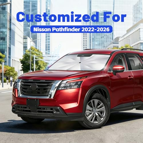 Image of Car Windshield Sun Shade for Nissan Pathfinder 2022-2026 -[Reflective Coated Fabric] Sunshade Umbrella for Front Window, Car Shades Sun Visor Keep Car Cool and Protects Interior, 1:1 Exact Fit