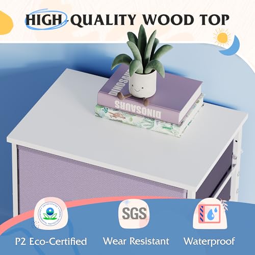 Image of WLIVE Dresser with 4 Drawers, Storage Tower, Organizer Unit, Fabric Dresser for Bedroom, Hallway, Entryway, Closets, Sturdy Steel Frame, Wood Top, Easy Pull Handle, Purple