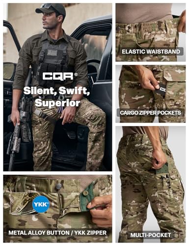 Image of CQR Men's Flex Stretch Tactical Pants, Water Resistant Ripstop Cargo Pants, Lightweight EDC Outdoor Work Hiking Pants
