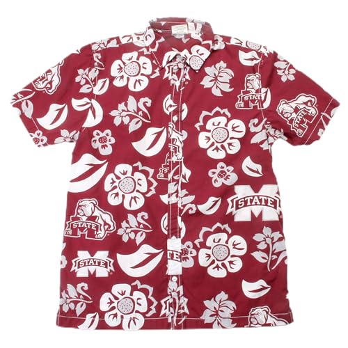 Wes and Willy NCAA Mens Hawaiian Floral Button Down Shirt, Mississippi State Bulldogs, TAM Maroon, XL