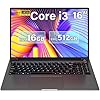 Ordenador Portátil 16 Pulgadas Win11 16+512GB SSD Soporte 1TB SSD Expansión Portátil gaming Ventilador Refrigeración Core i3（hasta 3,2 GHz）5G WiFi BT4.2 Mini Puerto Multimedia Portátil 1920×1200-Gray