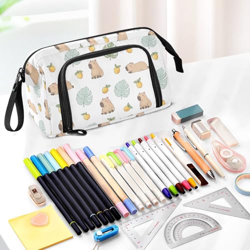 Image of Capybara Fruits White Print Pencil Case Pouch Big Capacity Pencil Bag Box Organizer Pen Case with Compartmens Stationery Organizer for Girls Boys Women School College Office