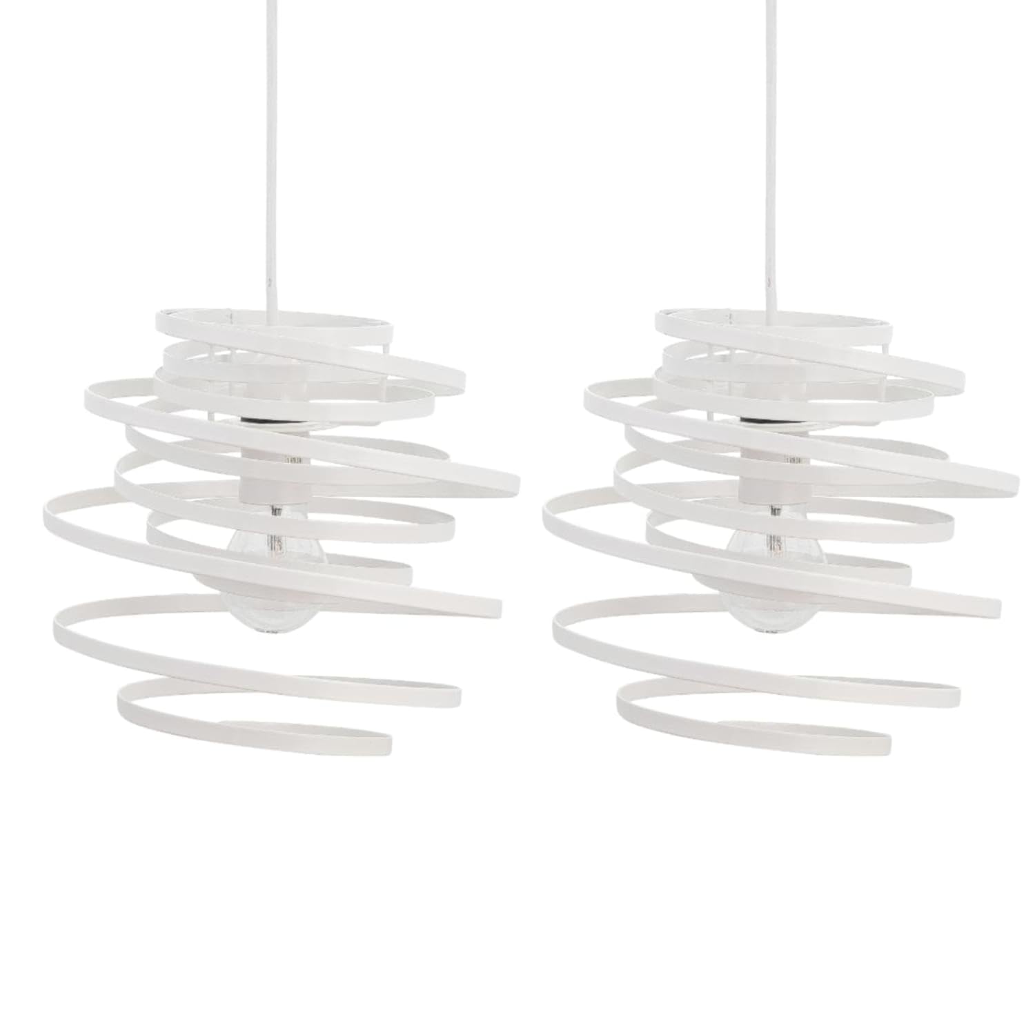 Pair of Modern Metal Swirl Ceiling Light Shades White Easy Fit - No Wiring Required Design Lamp Height 25cm Diameter 23cm
