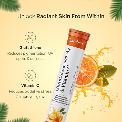 Image of Graceberry Glutathione Tablets for Glowing Skin | 60 Effervescent Tablets with L-Glutathione & Vitamin C | Sugar-free Antioxidant & Skin Glow Supplement for Skin Radiance | Orange (Pack of 3)