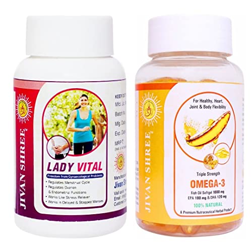 Lady Vital with Omega 3 Proven formula for SolveWomens all Problems Irregular Menstruation | Correct Hormonal Balance Overcome PCOS/PCOD Prevent painful periods Leucorrhoea or White Discharge 120 Caps Lady Vital with Omega 3 Proven formula for SolveWomens all Problems Irregular Menstruation | Correct Hormonal Balance Overcome PCOS/PCOD Prevent painful periods Leucorrhoea or White Discharge 120 Caps