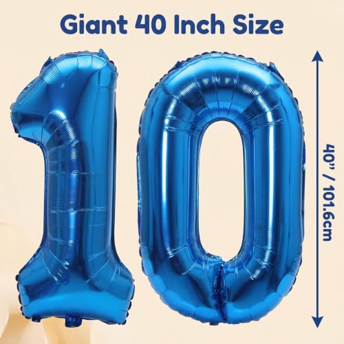 Image of Number 10 Balloon Foil Mylar Balloons for Birthday Party Decoration (Blue, 40 Inch)