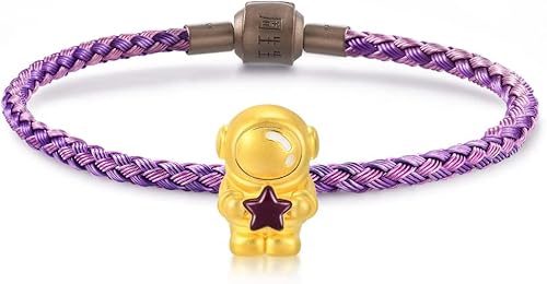 CHOW SANG SANG 999 Pulsera de oro macizo de 24 quilates con dije de astronauta para mujeres y hombres 91588C, Metal, No es una piedra preciosa