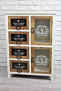Kitchen Cupboard Vintage design Unit Antique White with Glass doors with French text