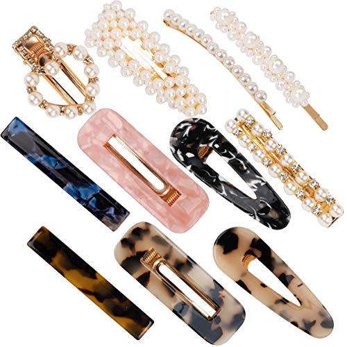 11 PCS Hair Clips Barrettes，AHONEY Acrylic Acetate Hair Clips Pearl Barrettes HairPins for Women Girls Ladies Decorative Hair Accessories