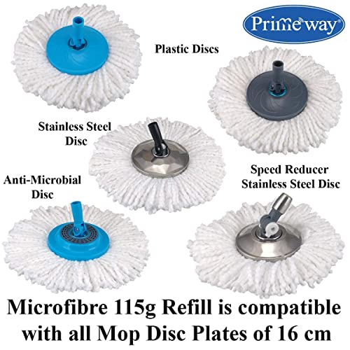 Image of Primeway Polyester Water Absorbent Microfibre Spin Mop Refills | Dense Replacement Mop Heads | Floor Pocha Mop Cloth | XL | 38cm | 115grams | 4 Pcs (White on Blue Ring)
