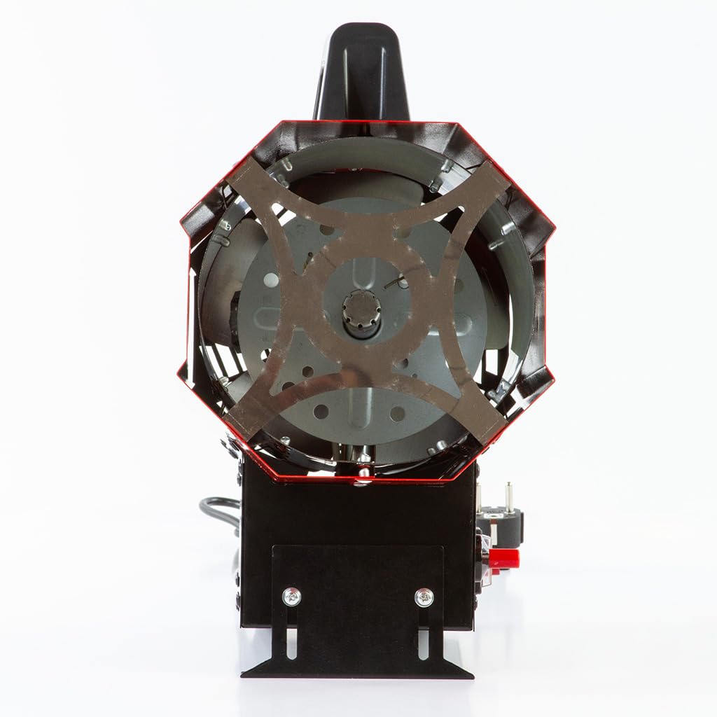 Riscaldatore gas 30kW con tubo 1,5 m e riduttore, struttura metallica resistente, accensione rapida, aria calda pulita, ideale per cantieri, magazzini e spazi ben ventilati