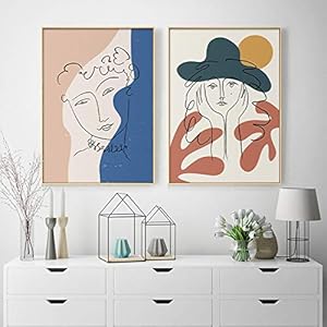 Abstract enkellijns gezicht kunst bladeren schilderij meisje landschap minimalistische muur Art Canvas Poster Print…