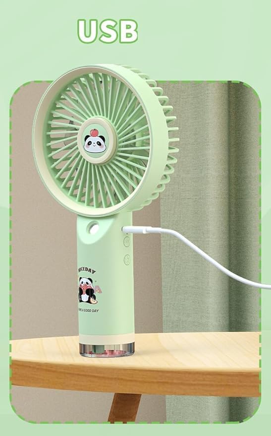 Image of DEOXY Panda Portable Fan, Powerful Hand Fan with Spray Mist Air Cute Design 3 Speed Personal Small Desk Fan, Lightweight Rechargeable USB Handheld Fan for Girls, Women, Men, Kids(RPF-6165)