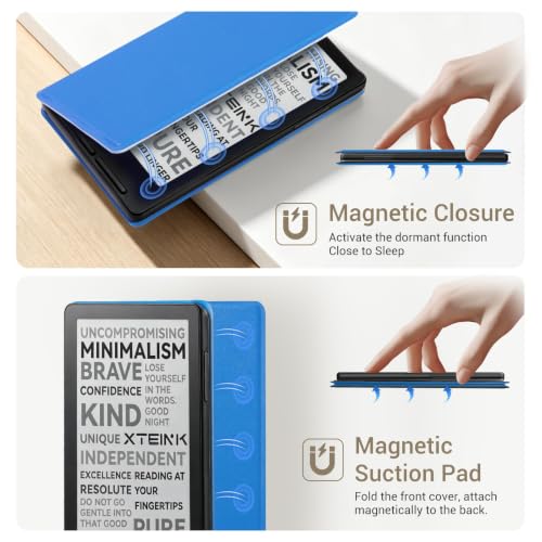 Image of CoBak Magnetic Case for XTEINK X3 eBook Reader, 3.7 inch Ultra-Lightweight PU Leather Cover(Lake Blue)