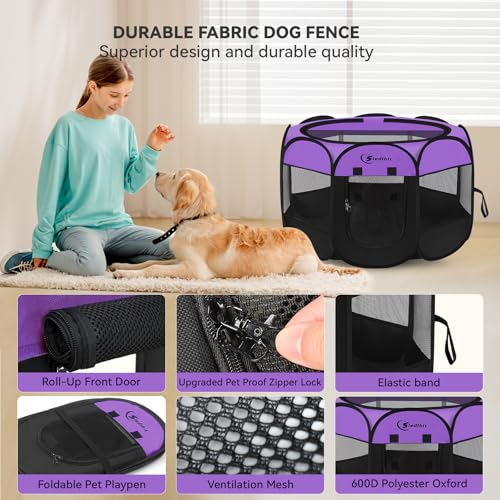 Image of Siedihit Large Dog Playpen, Puppy Pet Playpen Indoor, Dogs Tent Crates Cage Indoor /Outdoor, Portable Pop Up Dog Kennel Playpen with Carrying Case for Dogs /Cats /Rabbits, Purple