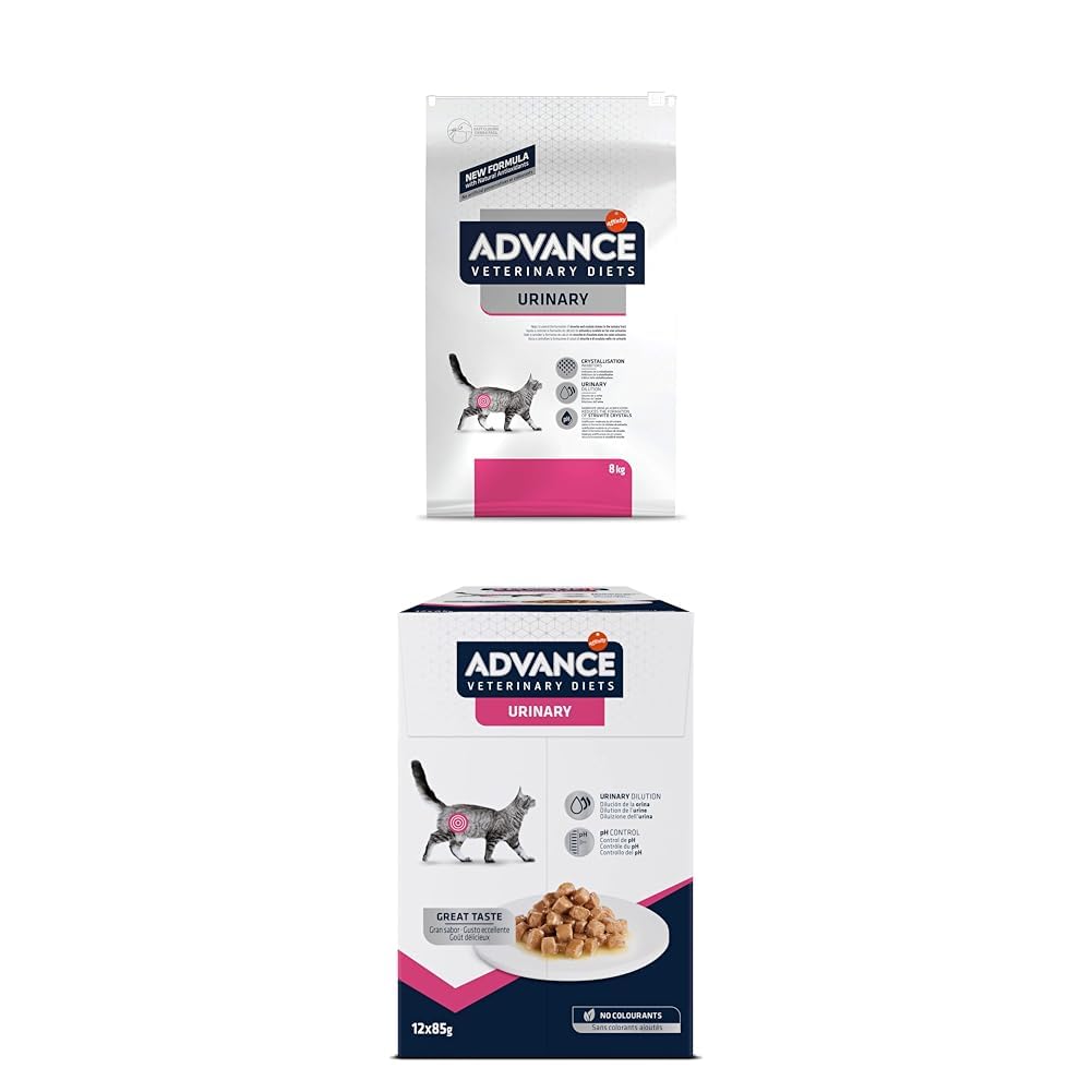 affinity ADVANCE VETERINARY DIETS Veterinary Diets Urinary, Pienso para Gatos para la Protección de Las vías urinarias, 8kg + Multipack Comida Húmeda Multipack 12 bolsitas de 85g