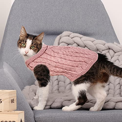 Hundepullover Haustier Pullove, Winter Warmer Hund Katzenpullover, Kleine Hunde Rollkragen Strickpullover, Strickpullover Oberbekleidung für Kleine Mittelgroße Hunde und Katzen(Rosa M)