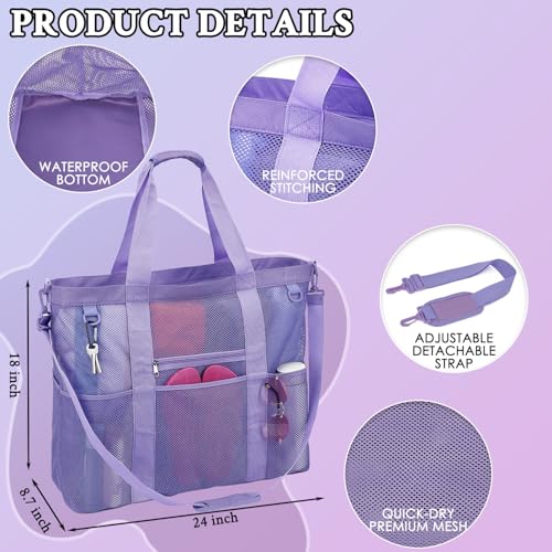 GYEUKHAM Mesh Beach Bag - Extra-Large Beach Tote Bag with Multiple Pockets for Family Beach Bag for Toys & Vacation Essentials,Purple by GYEUKHAM - Used condition - Image 5