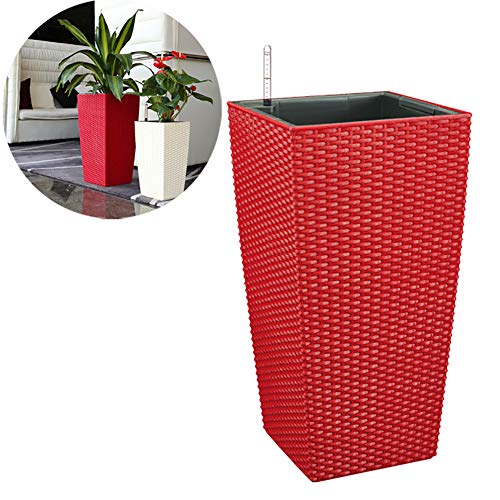 ZDYLM-Y Macetas con Sistema autorriego, Indicador de Nivel de Agua, excelente Maceta para Flores, Plantas de Interior, Hierbas, Semillas, con antienchufe,Rojo