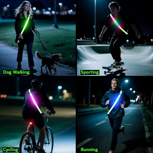 Hoeraonr Lauflicht Joggen mit Reflektoren Gürtel,LED Lauflampe Hochsichtbare Verstellbar Nacht Sicherheitslicht Laufgürtel für Joggen Laufen Running Fahrradfahren Hundewandern Outdoor Sports