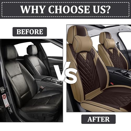 Image of Car Seat Covers Front Seats for Kia Telluride 2020-2026, Anti-Slip Full Coverage Car Seat Covers, Waterproof Nappa Leather Car Seat Cover Sets(2 Seats with Headrests /Brown Coffee)
