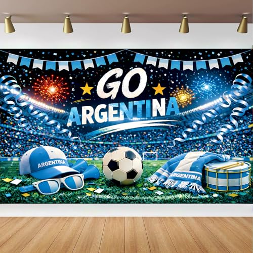 Argentina Soccer Party Decorations Backdrop 71 x 43 Inch, GO Argentina Soccer Watch Party Decorations Banner, Fan Tournament Decor for Birthday, Viewing Event and Sports Theme Celebration Supplies by Generic - Used condition - US$6.76