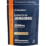 Jengibre en Cápsulas Puro 3000mg | 1000mg por comprimido | 200 Comprimidos Veganos | Extracto Natural de Jengibre | Ayurveda | Ginger Root Extract | Horbaach