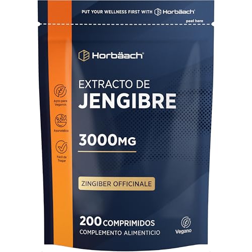 Jengibre en Cápsulas Puro 3000mg | 1000mg por comprimido | 200 Comprimidos Veganos | Extracto Natural de Jengibre | Ayurveda | Ginger Root Extract | Horbaach