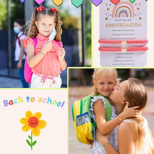 Image of First Day Of Kindergarten Pre K School Mommy And Me Bracelets Gifts, Back To School String Matching Bracelet Set For Mom Daughter Son
