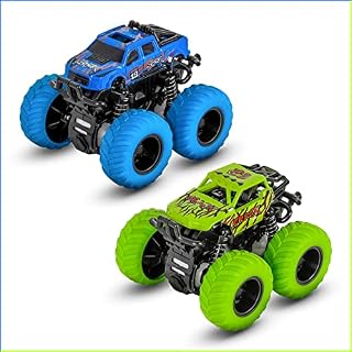 Kids Inertia Car 2 Pack Monster Inertia Truck 360 Rotation Friction Powered Off-road Vehicles Pull back car Educational Cars Xmas Birthday Gifts for Boys Girls ( 1 Blue,1 Green )