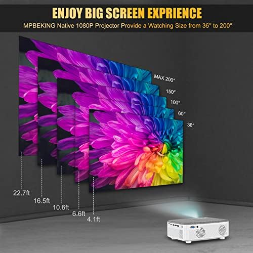 Projector, Portable Video Projector 1080P Native 4K Supported Mini Projectors 8500 Lumens 200''Display for TV Stick, Home Theatre, Android/iOS