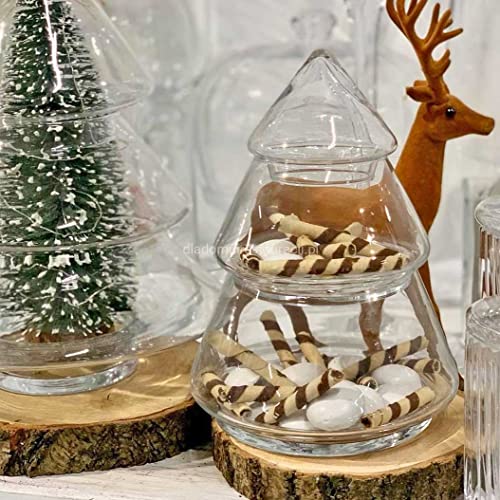 Clear glass Large Biscotti jar Christmas tree shape ornaments 28 cm H decoration bonbon jar 2 tiers container sweet storage candy jar Handmade