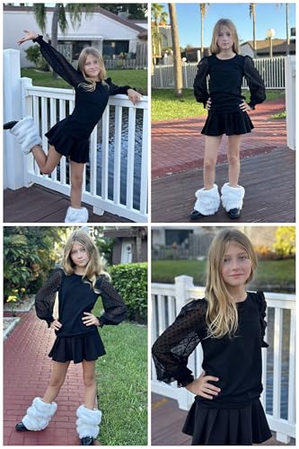 Image of Arshiner Girls Long Sleeve Shirt with Ruffle Cuffs Polka Swiss Dots Kids Girls Pullover Shirts Cute Crewneck Girls Top