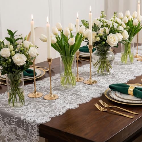 XLIUAX Vintage Weiße Spitze, Bestickte Spitzenauflage Boho Lace Table Tunner für Hochzeit Party Dekoration Geburtstagsparty Kuchendekoration Outdoor Party Kommunion, 75 * 300 cm