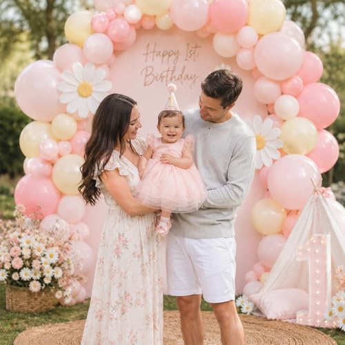 Image of Pink and Yellow Balloons, 12 Inch Pastel Baby Light Pink Yellow Sand White Cream Beige Latex Helium Balloon for Lemon Baby Shower Bridal Shower Anniversary Bee Bear Themed Birthday Party Decorations