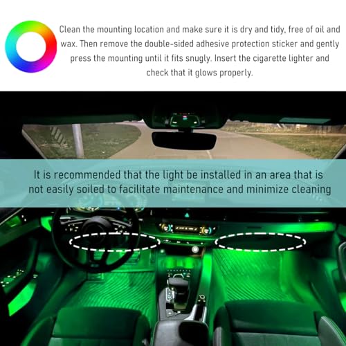 Yourkar Car LED Strip Light, 24 LED Interior Under Dash Atmosphere Lights with Cigarette Lighter, Vehicle Decor Lamp Ambient Night Light Strip Lighting, Universal Car Accessories (Green) - Thumbnail 6