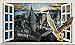 Chicbanners Adesivo da parete V444, finestra tridimensionale del castello di Hogwarts di Harry Potter con gufo, poster, decorazione murale, dimensioni 100 cm di larghezza x 60 cm di altezza (L)