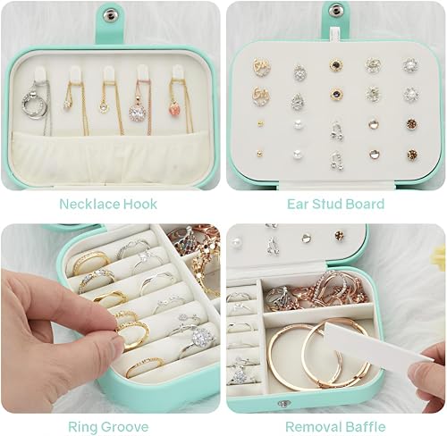 Image of Lazer Accessories Jewellery Organiser PU Leather Zipper Portable Storage Box Case with Dividers Container for Rings, Earrings, Necklace Home Organizer | Light Blue