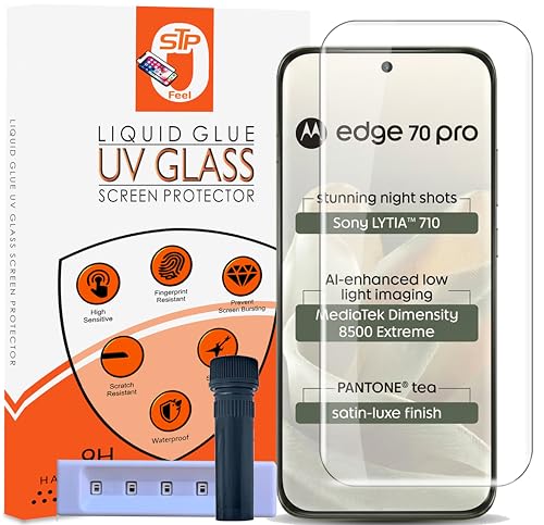 Image of STP FEEL HD+ UV Tempered Glass Screen Protector Guard Compatible For Motorola Edge 70 Pro 5G (6.8 Inch, Pack of 1) Full Adhesive UV Curved Case Friendly HD Clarity with easy installation kit