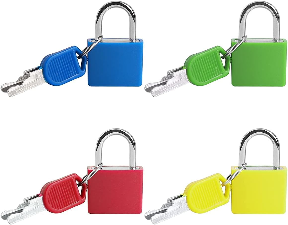EAGEAN 4Pcs Suitcase Lock,4 Colors Mini Padlock with Key Small Locks for Schoolbag Backpack Luggage Padlock for School Gym 1.2×0.9Inch (Combo of 4)-image-38