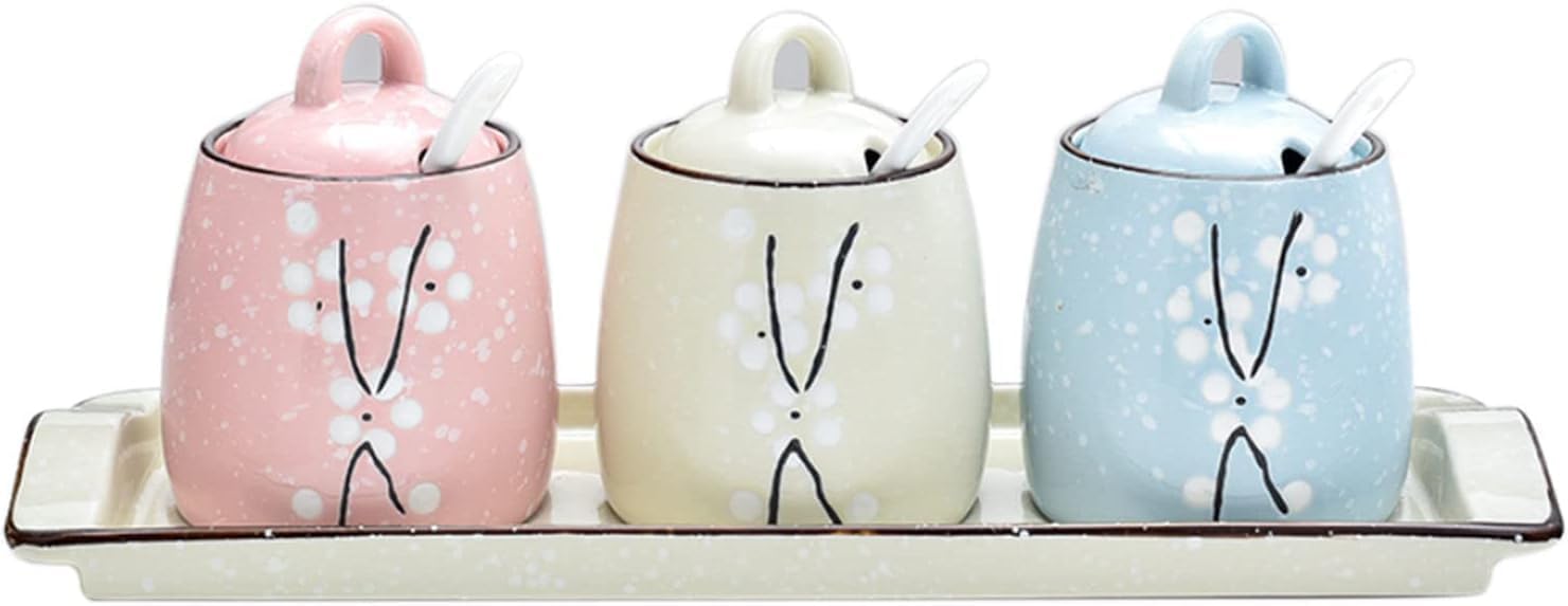 Sugar Bowl,Spice Containers,Sugar Bowl with Lid, Kitchen Decoration Storage Jar, Sugar Pot, Spice Jar, for Coffee Bar, Restaurant, Home-Mix-Set of 3 (Color : Mix, Size : Set of 3)