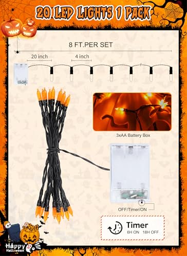 Image of Brightown Battery Operated Halloween Indoor String Lights, 8 ft 20 LED Orange Mini Cluster Tree Lights with Timer, Indoor Outdoor Patio Garland Window Decor for Party Christmas Halloween Decorations