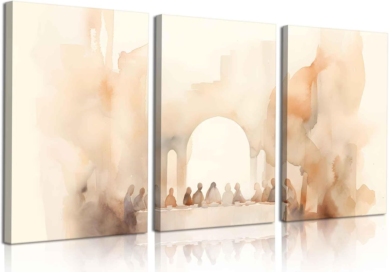 3Pcs The Last Supper Canvas Wall Art Christian Watercolor Retro Jesus Wall Decor Pictures Bible Stories Prints Minimalist Religious Faith God Paintings for Dining Room Home Decoration, 12x16in The Last Supper 12x16in