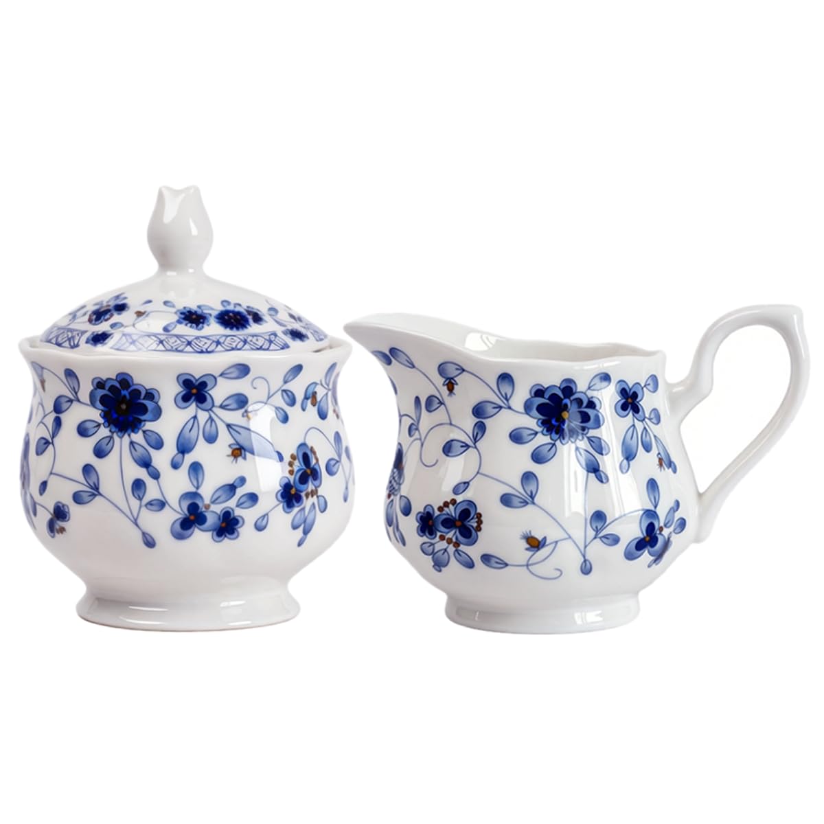 Set per zucchero e lattiera in ceramica, zuccheriera in porcellana bianca blu brocca per per caffè, tè, carrello da bar, tavolo pranzo bancone della cucina