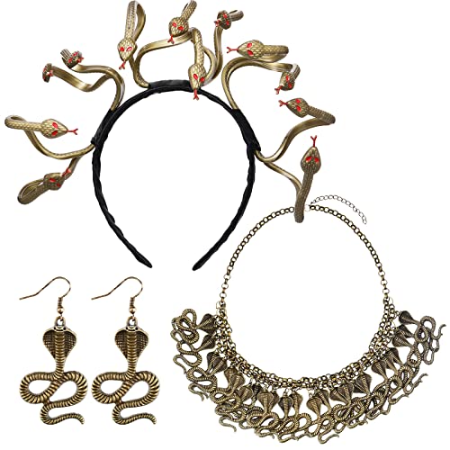 Jutom Medusa Style Snake Headband & Choker Necklace - Multi Layered Snake Earrings for Women - Halloween Medusa Cosplay Costume Accessories