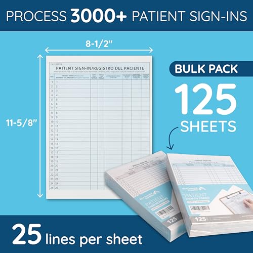 Image of Blue Summit Supplies 125 Bilingual Patient Sign in Sheets, HIPAA Compliant, English and Spanish, Peel Off Adhesive Labels Carbonless 3 Part Forms with, for Doctors Office, Blue, 125 Pack